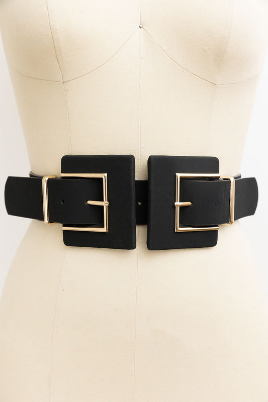 Double Buckle Elastic Belt | Black