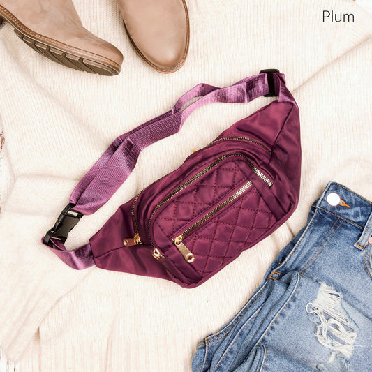 Quilted Sling Belt Bag | Plum