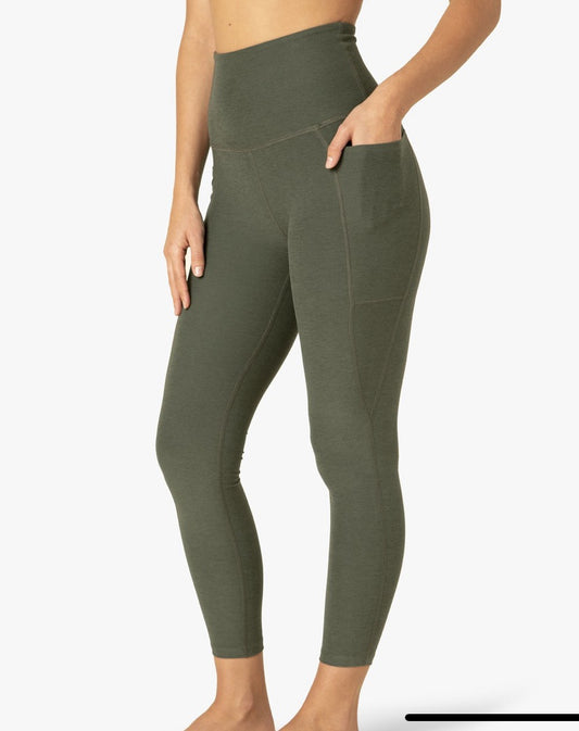 Out Of Pocket High Waisted Midi Legging - Eden Green Heather